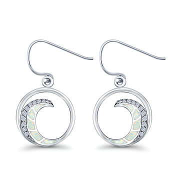 Wave Drop Dangle Earrings Lab Created White Opal 925 Sterling Silver(16mm)
